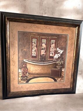 Framed Spa Bath Tub Art Print in Warm Neutrals by Charlene Olson 12x12
